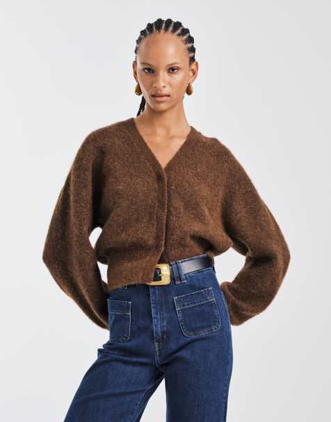 & Other Stories Stories alpaca and wool hairy knit short cardigan in brown - view 1