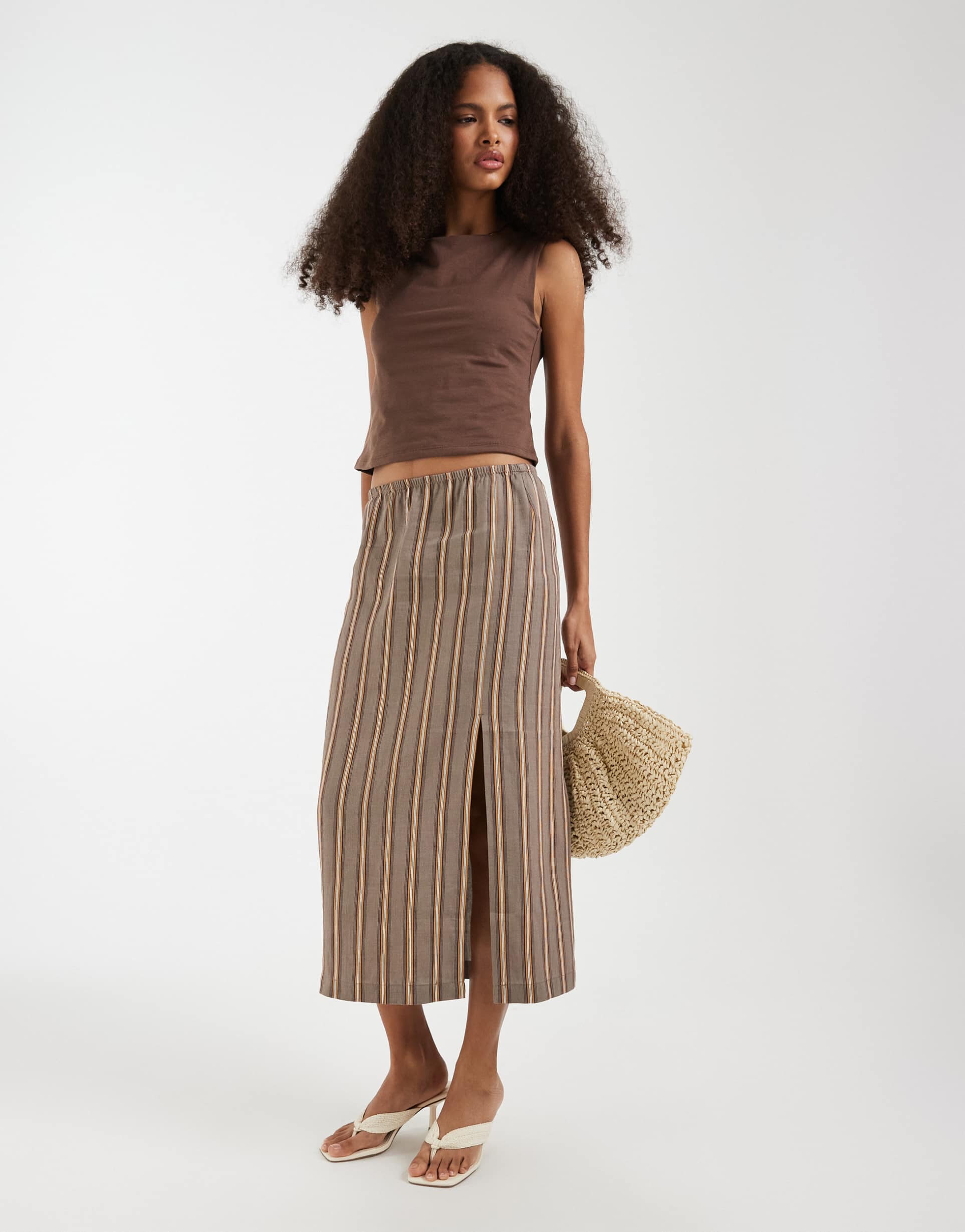 & other stories straight cut midi skirt in gray