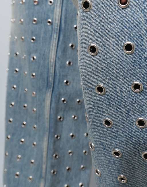 & Other Stories straight leg jeans with eyelets in mid wash blue, 5 of 5