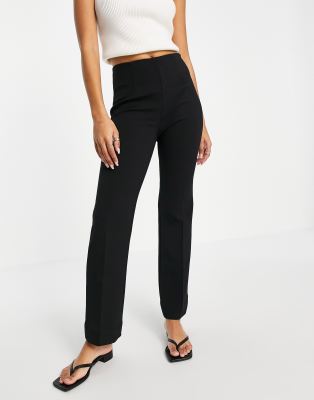 black straight leg trousers