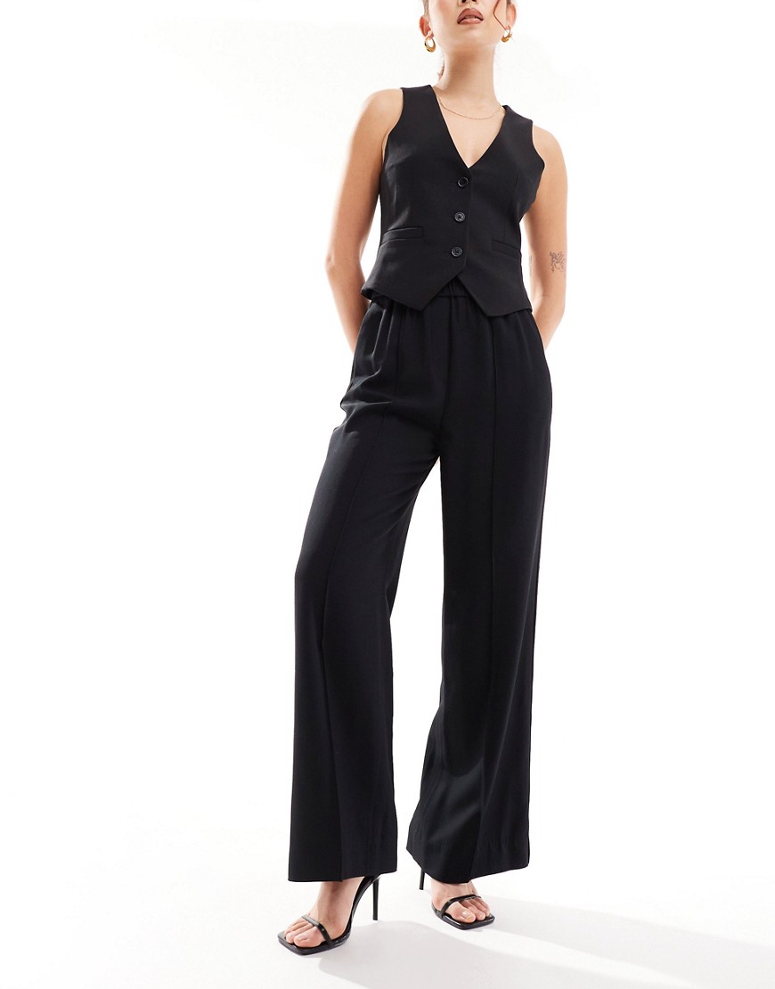 & Other Stories straight leg trousers with frill edge waist in black