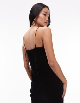 & Other Stories Strap Velvet Chiffon Midi Dress In Black