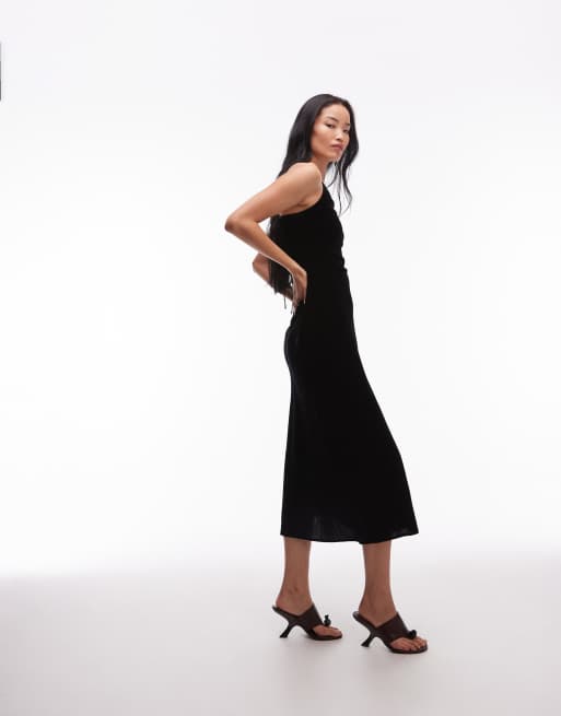 & Other Stories strap velvet chiffon midi dress in black, 2 of 4