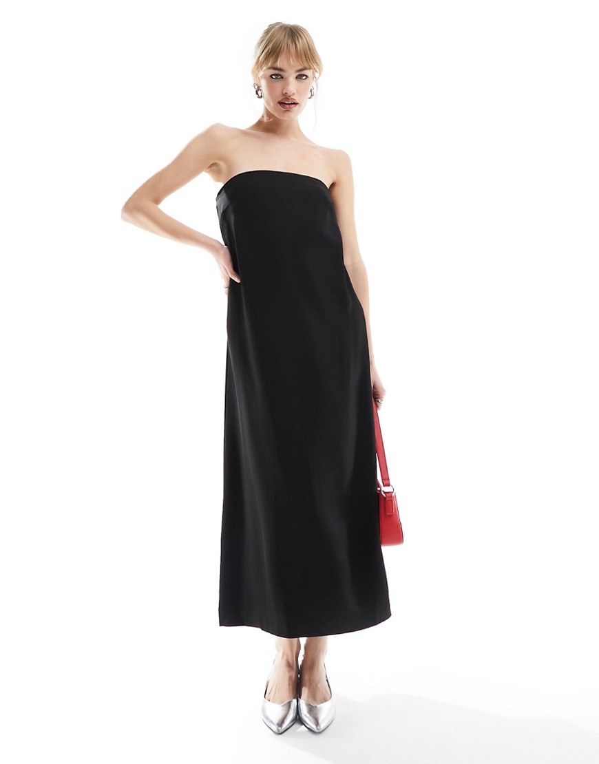 & Other Stories strapless maxi column dress in black-Neutral