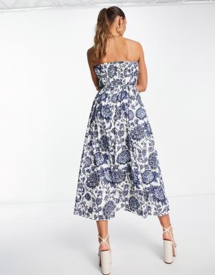 & Other Stories strapless maxi dress with tiered skirt and structured body in vintage floral print