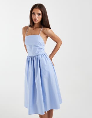 & Other Stories Strappy Halterneck Midi Dress With Low Back In Blue
