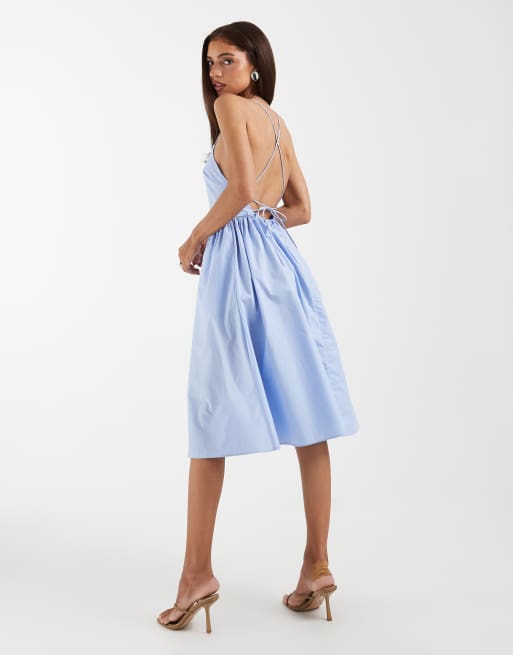 & Other Stories strappy halterneck midi dress with low back in light blue, 3 of 4
