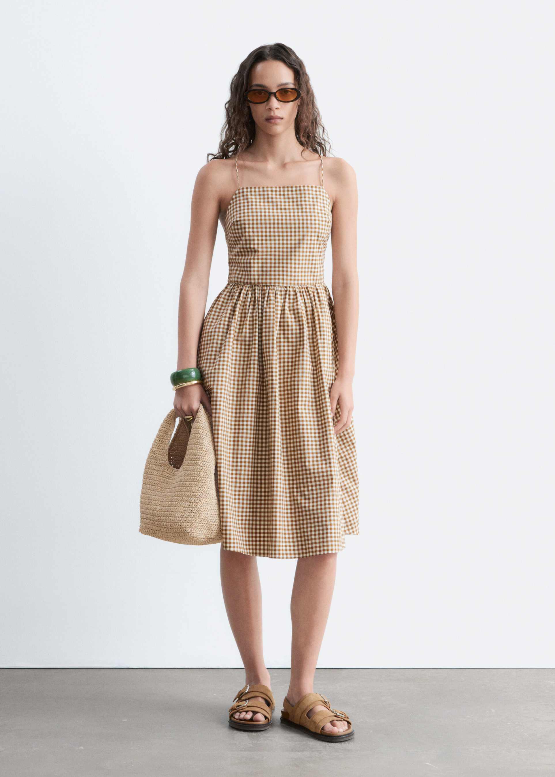 & other stories strappy midi dress in brown gingham