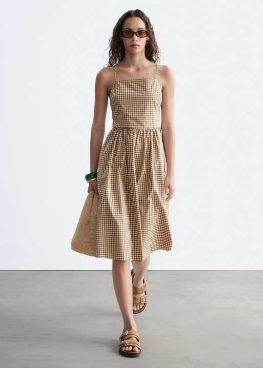 & Other Stories strappy midi dress in brown gingham , 4 of 5