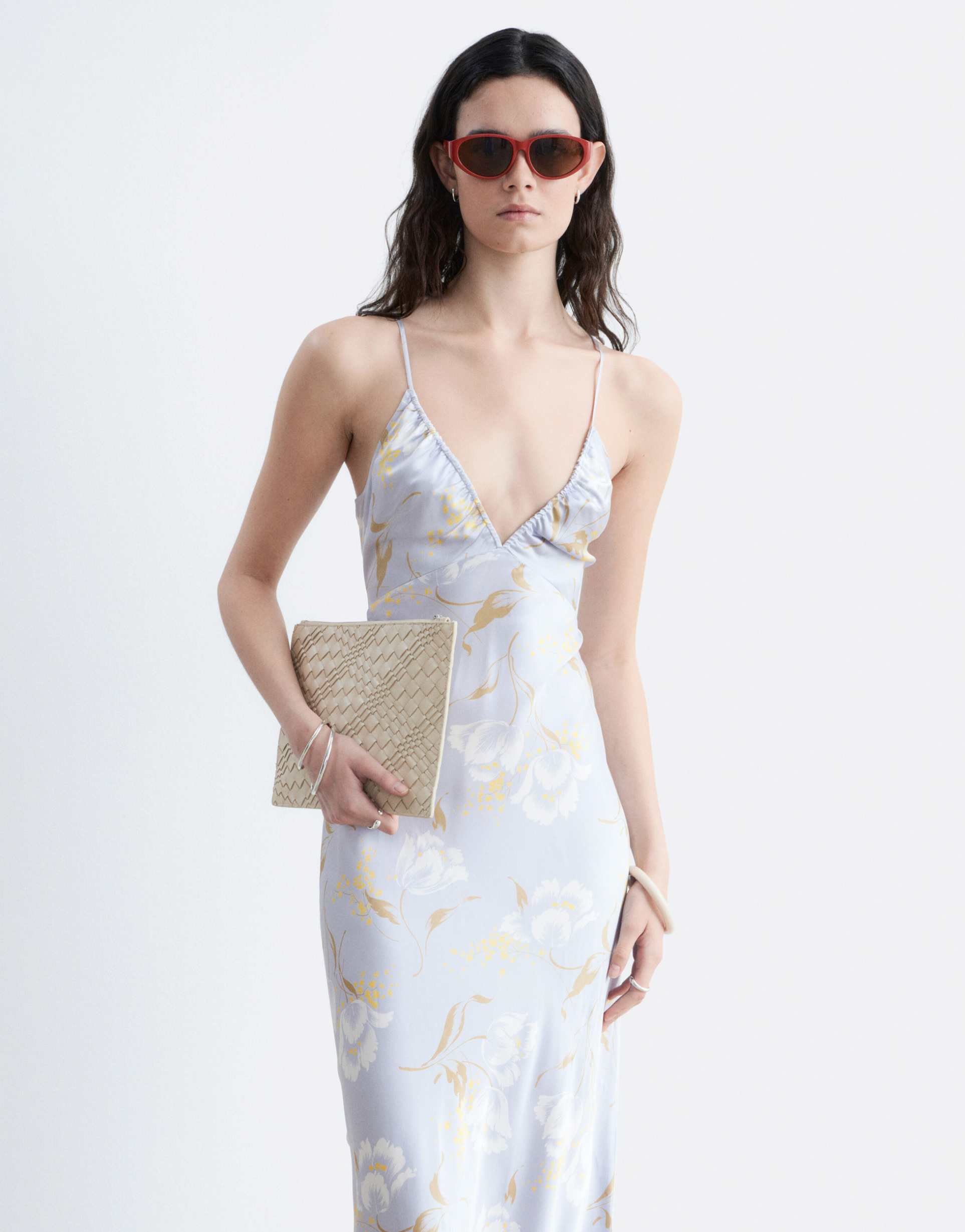 & other stories strappy midi dress with cut out back detailing in blue floral print