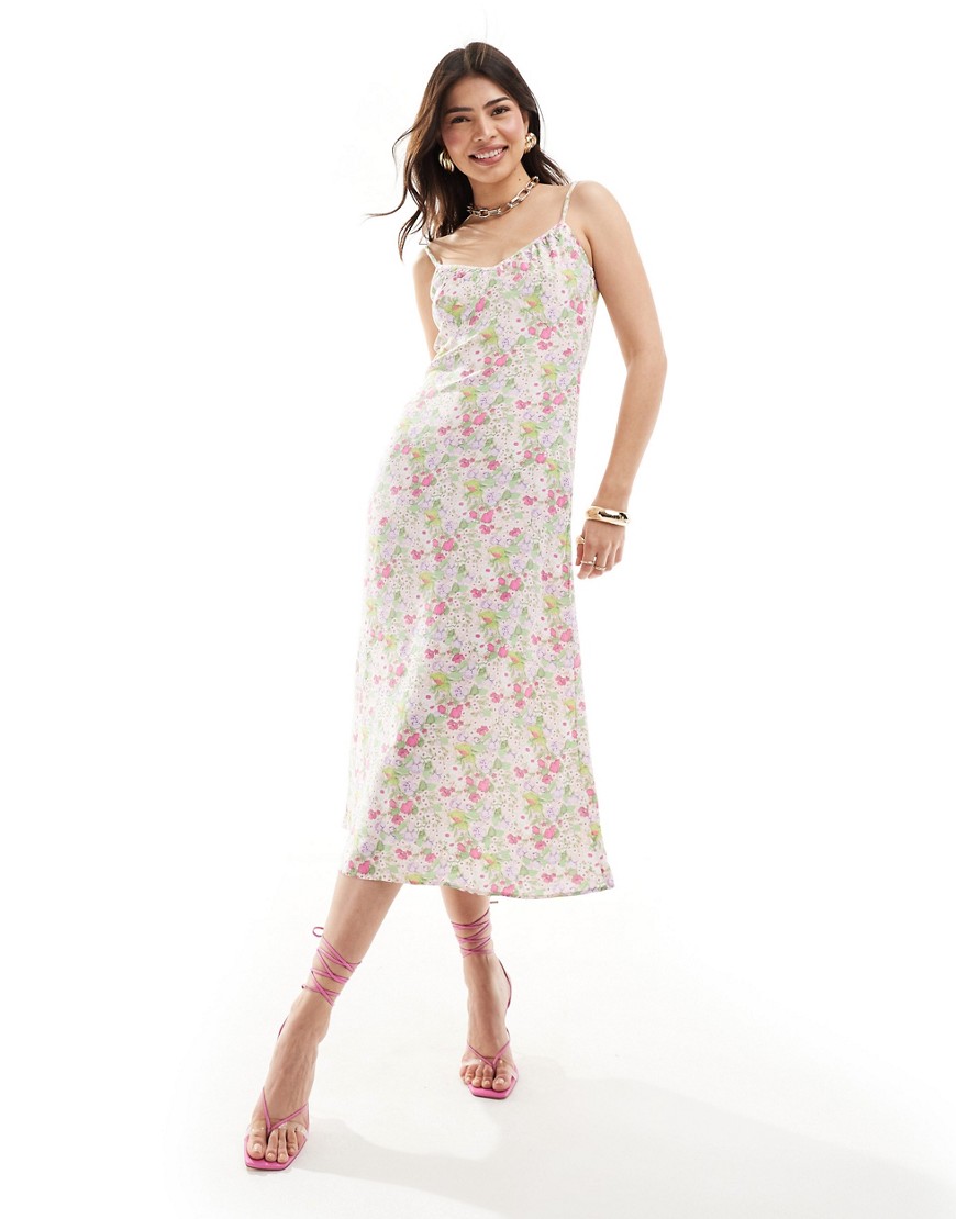 & Other Stories strappy midi dress with ruched v neckline in multi floral print