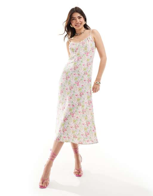  & Other Stories strappy midi dress with ruched v neckline in multi floral print