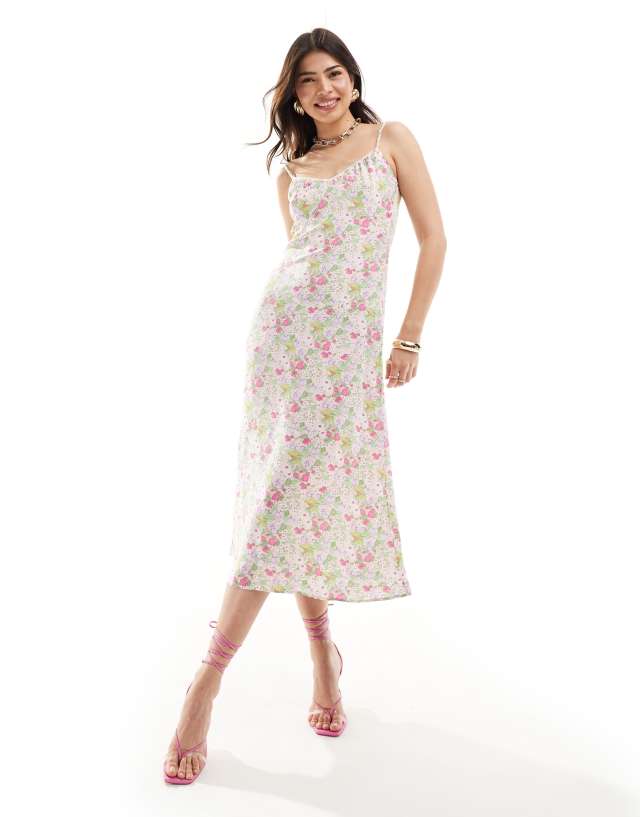 & Other Stories - strappy midi dress with ruched v neckline in multi floral print