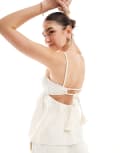 [Other Stories] & Other Stories strappy raw hem cut out back top in white textured jacquard (part of a set) 38 WHITE