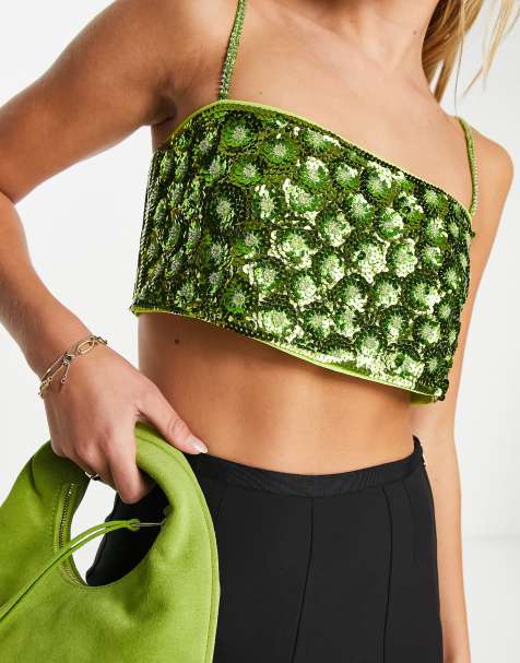 & Other Stories strappy top in green floral sequin