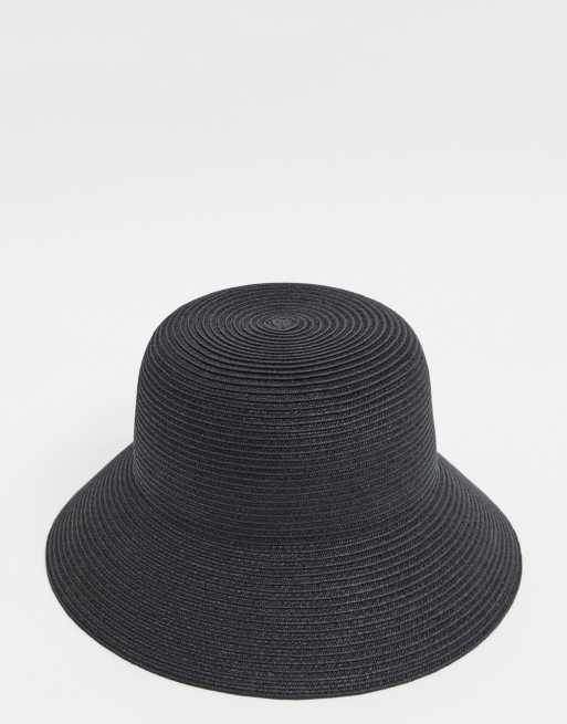 Black straw store bucket hat