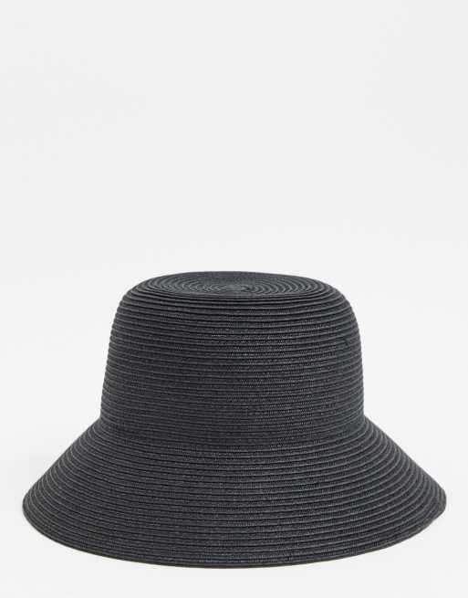 Black straw store bucket hat