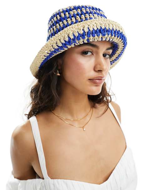 & Other Stories straw bucket hat in blue and beige - view 1