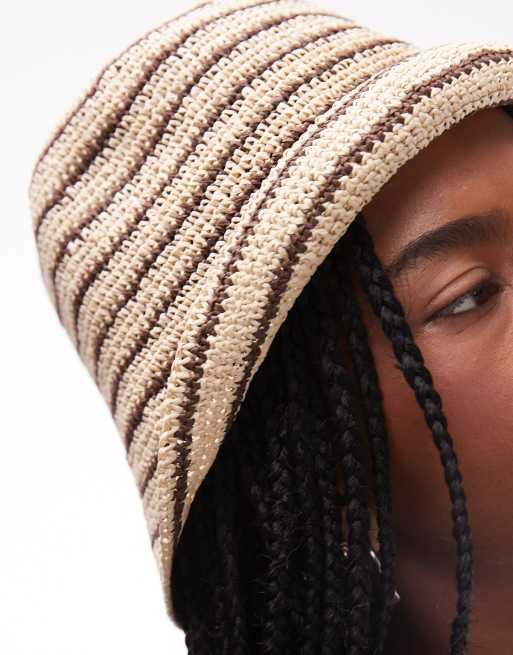 & Other Stories straw bucket hat in natural and black stripe