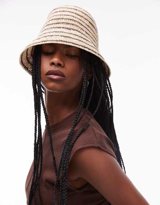 & Other Stories straw bucket hat in natural and black stripe