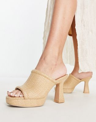 &  straw platform heels in beige