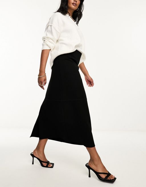 Modern Desires Black High Waisted Slit Midi Skirt