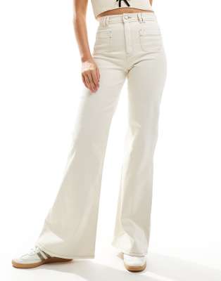& Other Stories Stretch High Waist Flared Leg Jeans With Double Belt Loop Detail And Patch Pockets In White