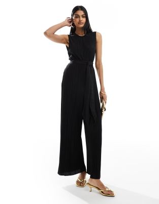 & Other Stories - Stretch-Jumpsuit in Schwarz mit weitem Bein und seitlichem Binde-Detail