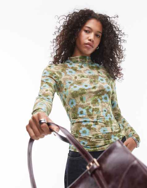& Other Stories stretch mesh long sleeve top blurred floral print - view 1