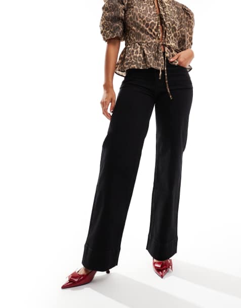 & Other Stories stretch wide leg jeans with double back belt loops in black - view 1