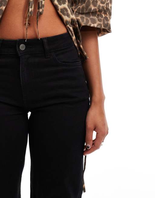 Other Stories stretch wide leg jeans with double back belt loops in black