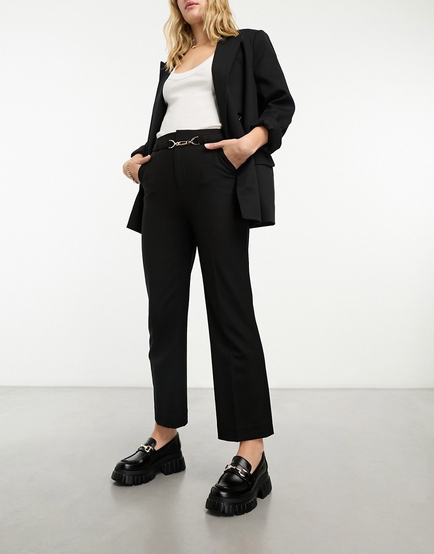 & Other Stories stretch wool blend trousers with self- belt detail in black