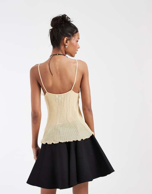 & Other Stories – Strick-Camisole in hellem Zitronengelb mit Spitzenverzierung am Ausschnitt , 4 von 4