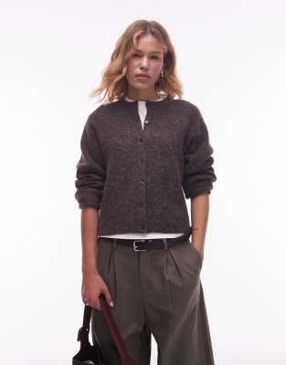 & Other Stories - Strickjacke aus Alpaka und Wolle in Braun mit Knopfleiste vorne