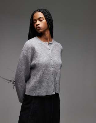 & Other Stories - Strickjacke aus Alpaka und Wolle in Grau mit Knopfleiste vorne