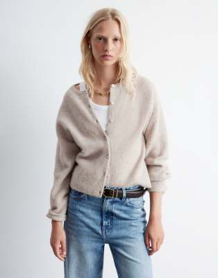 & Other Stories - Strickjacke aus Alpaka und Wolle in hellem Maulwurfsbraun mit Knopfleiste vorne-Neutral