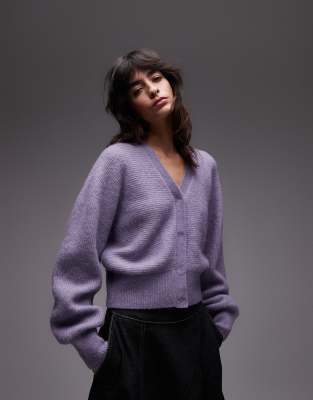 & Other Stories - Strickjacke aus Alpaka-Wollmix in Flieder mit Ballonärmeln-Lila