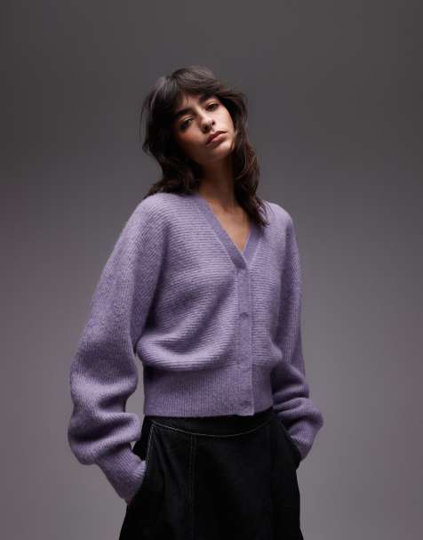 & Other Stories – Strickjacke aus Alpaka-Wollmix in Flieder mit Ballonärmeln - view 1