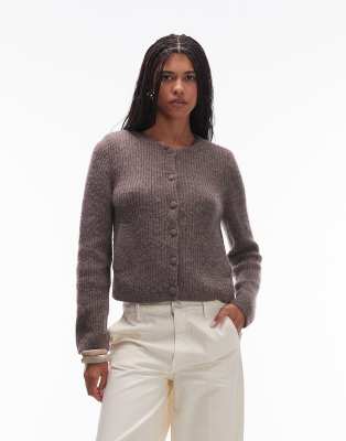 & Other Stories - Strickjacke aus Alpaka-Wollmix in Maulwurfbraun mit Leistentaschen