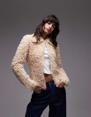 & Other Stories - Strickjacke aus reiner Wolle in Beige mit Schlaufenmuster und Kragen-Neutral