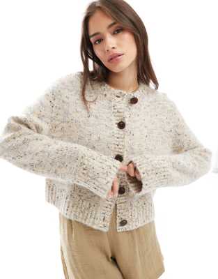 & Other Stories - Strickjacke aus strukturiertem Alpaka-Wollmix in meliertem Beige-Neutral