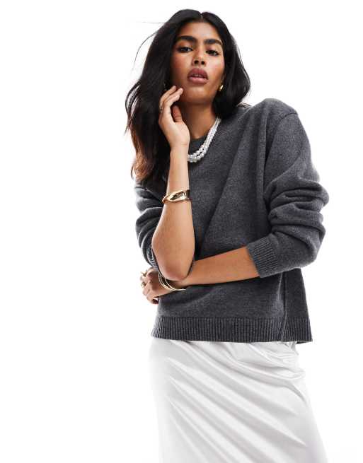 & Other Stories – Strickpullover aus einer Merinowollmischung in Dunkelgrau mit ausgeprägter Schulterpartie