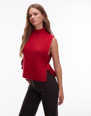 & Other Stories - Strickweste aus Wolle und Mohair in Rot mit Stehkragen und seitlichen Bindedetails