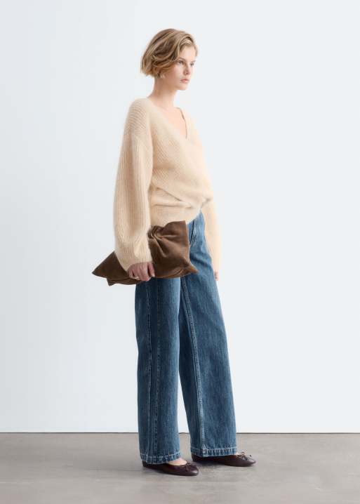 & Other Stories striktrøje med slå om-front i mohairblanding, beige, 5 af 6