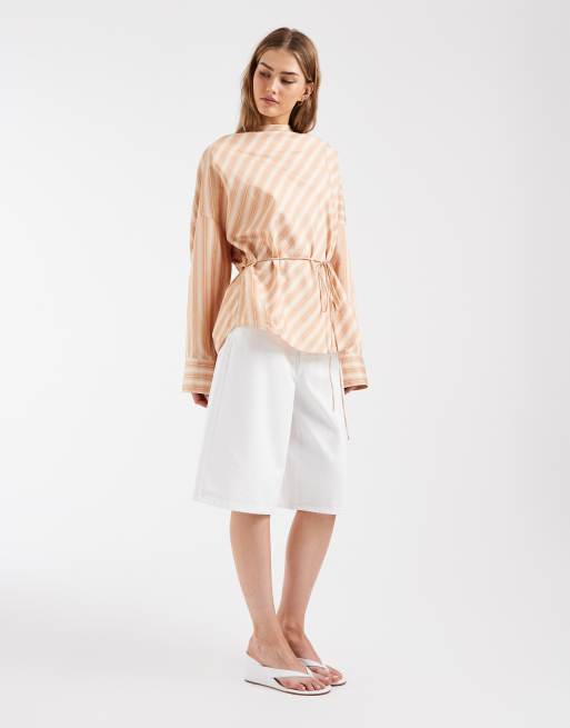 & Other Stories stripe draped shirt in orange stripe, 2 of 4