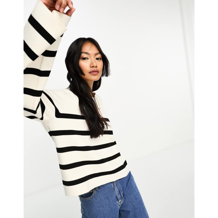 Black jumper with white stripes on sleeve sale