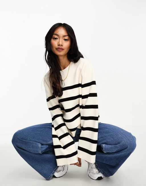 & Other Stories stripe knitted jumper in off white and black | ASOS