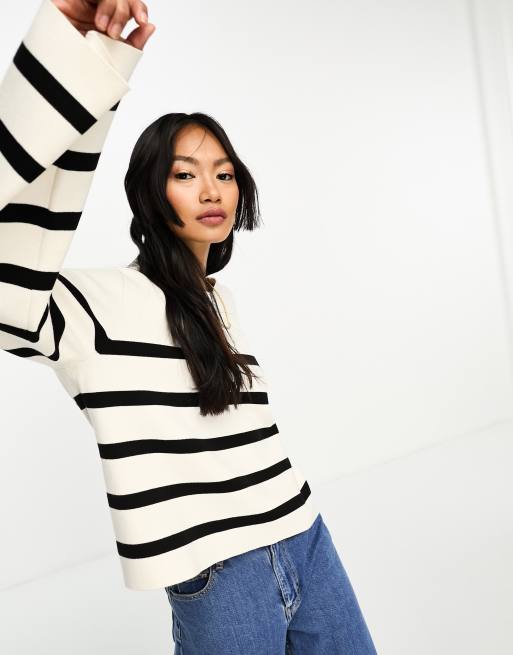 & Other Stories stripe knitted sweater in off white and black