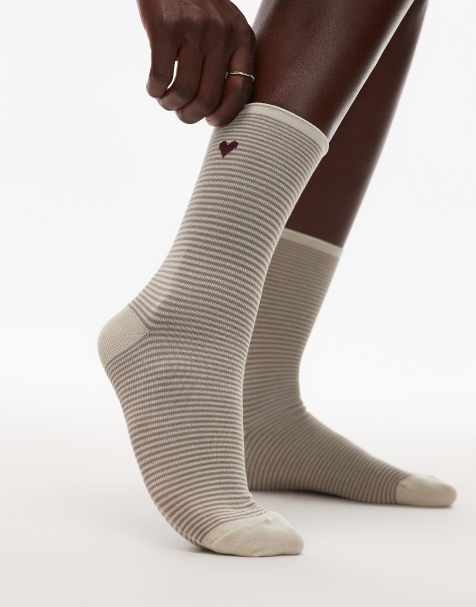 & Other Stories stripe socks with heart motif in black - view 1