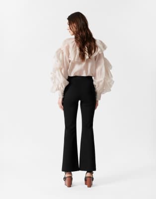 & Other Stories Structured Heavyweight Jersey Pull-on Pants With Flare Leg In Black